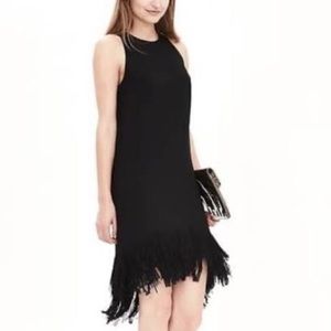 Banana Republic Black Hi-Low Fringe Hemline Dress